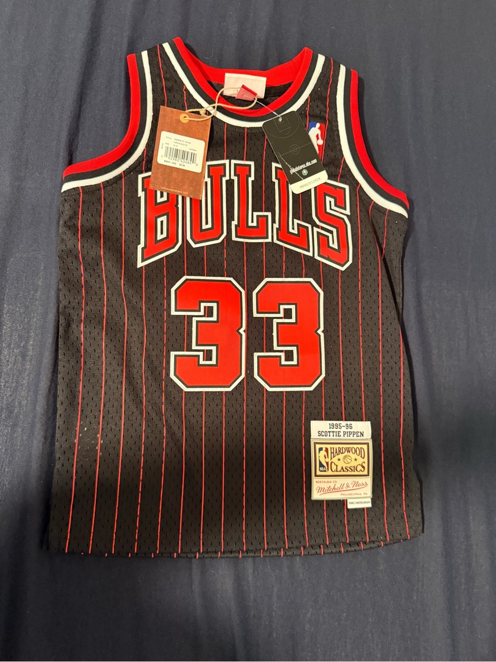 Mitchell & Ness Chicago Bulls Jersey Black with Red Pinstripes